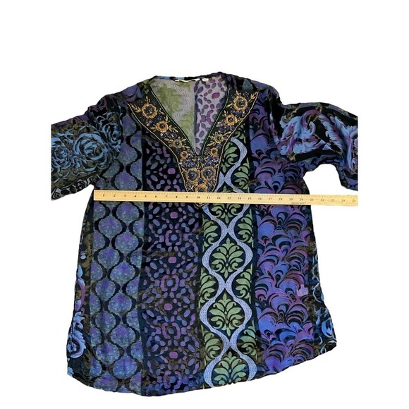 Soft Surroundings Blouse Women SZ PL Multicolor Long Sleeve V-Neck Viscose Blend - Picture 3 of 6